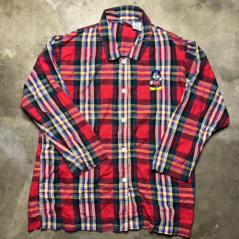 The Disney Store Pajama Shirt Men's M Mickey Checkered Vintage 90's